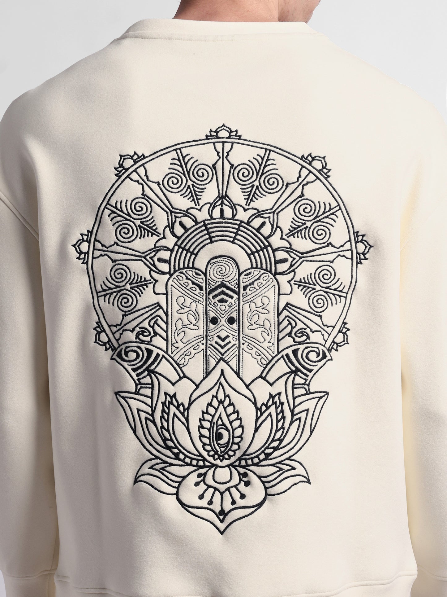 Premium Embroidered White Sweat Shirt - HAMSA