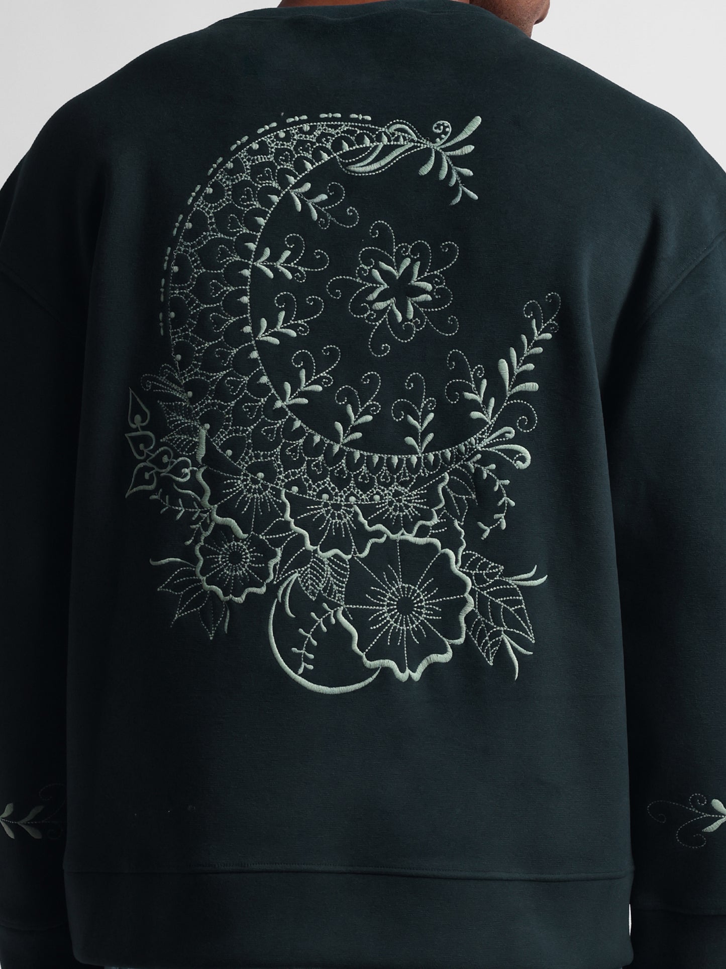 Premium Embroidered Green Sweat Shirt - OPULENT